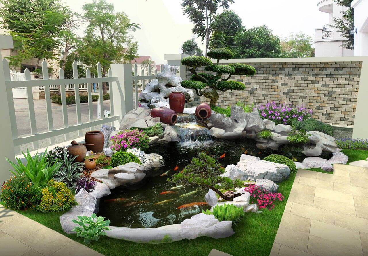 nhà cấp 4 có hồ cá